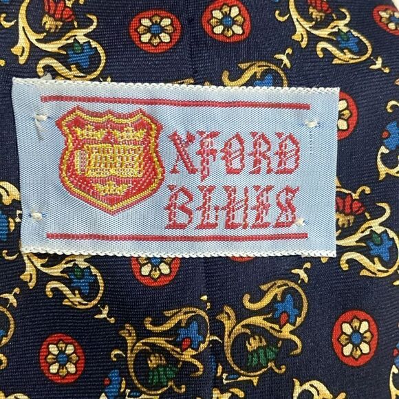 Oxford Blues Silk Tie Preppy Distinguished Print - Picture 5 of 5